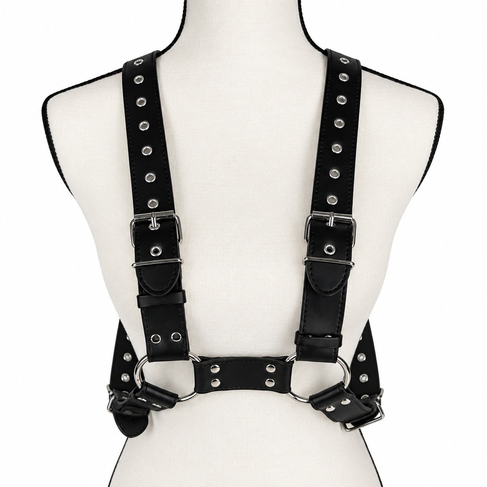 Body Harness Faux Leather O-Ring Eyelet Studded Punk Goth Accessory Edgy Rave